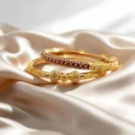 Red Enamel Beaded Gold Bangle Pair
