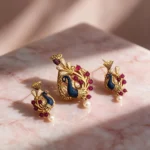 Peacock Enamel Pendant and Earring Set