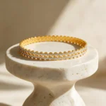 Beaded Edge Stone Set Bangle Pair